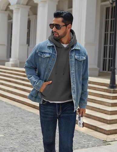 Image of COOFANDY Men Cotton Fleece Hooded Sweatshirt Casual Long Sleeve Hoodies Pullover Fashion Drawstring Hoodie with Kanga Pocket