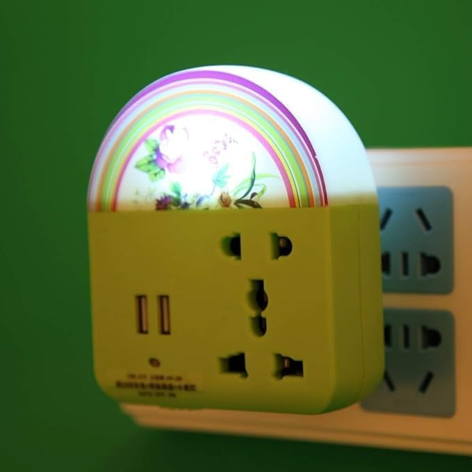 Seven Moon Lamp Socket Extender with LED Night Light, Dual USB Ports for Charging - Compact and Convenient Lighting Solution for Bathroom, Kitchen, Office & More (White) 2