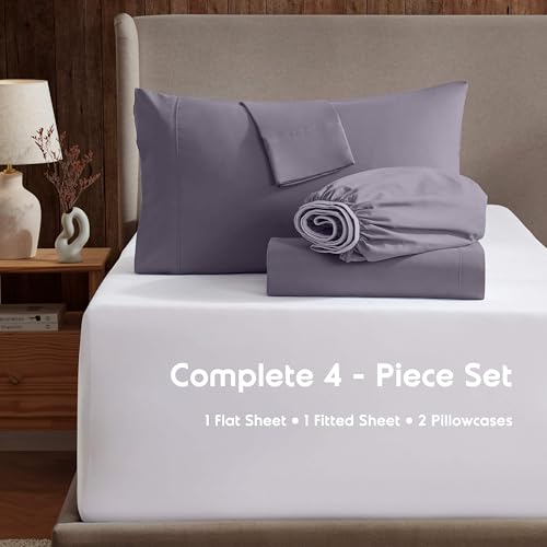 Image of Nestl Extra Deep Twin Sheet Set - 4 Piece Breathable & Cooling Sheets - Hotel Luxury Bedding Set w /18-24 Inch Deep Pockets - Easy & Secure Fit - Super Soft, Wrinkle Free & Comfy - Grayish Purple