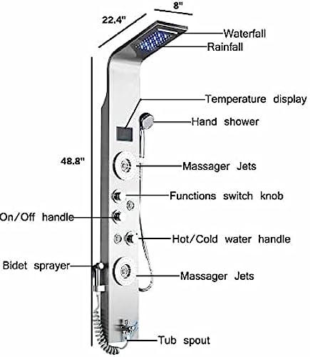 Shower Panel Tower System LED Rainfall Shower Nozzle Stainless Steel-Brushed Nickel-B miniatura 2