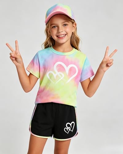 Image of Tween Girls Clothes Summer Short Sleeve T-Shirt and Shorts Set Casual Two Pieces Outfit Size 8 13