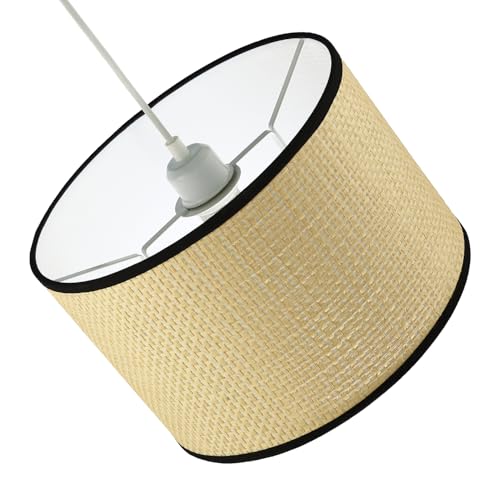 Chic Thin Strapped Rattan Drum Lamp Shade with Black Cotton Fabric Trims | 30cm x 20cm | White PS Board Lining by Happy Homewares - Image 5