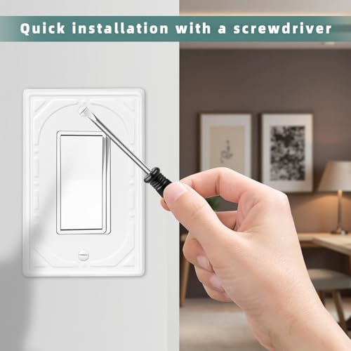 6 Pack Single Decorator Switch Covers Wall Plate, Off White Decorative Rocker Switch Plates Outlet Covers for Receptacle, GFCI Outlet, Dimmer - Classic Retro Style, 1 Gang Decorator by BEYIMEN - Used condition - Image 3