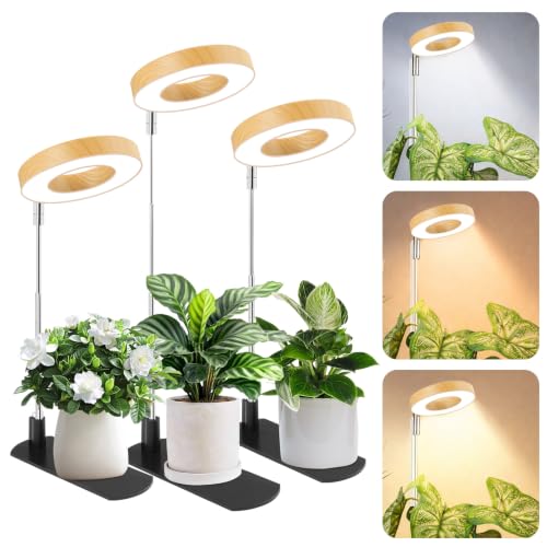 Image of LBW Grow Light for Indoor Plant, Full Spectrum Plant Light with Base, Height Adjustable Grow Lamp with Auto Timer 6 /8 /12 /16H, 3 Color,5 Dimmable Brightness, for Small Plants, Faux Bamboo Grain,3 Packs