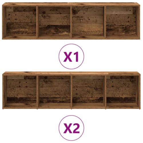 Estantería de madera vieja con 3 estantes estrechos y 4 compartimentos 6