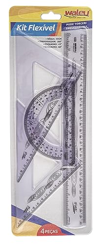 Planeta Brinquedos Conjunto Para Desenho de 1º Grau, Waleu, Cristal, Régua de 30 cm, Esquadro de 45°