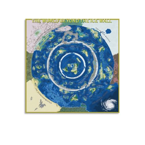 JGJKAOIY The World Beyond The Ice Wall Flat Earth Map Beyond Extra Terrestrial Antarctica Territory Canvas Poster Wall Art Bedroom Home Aesthetic Decoration 12x12inch(30x30cm)