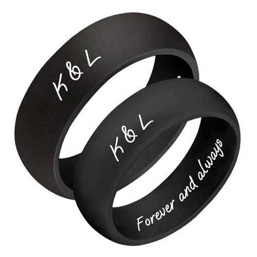 Personalized Silicone Wedding Bands for Couples 8MM Breathable Rubber Rings for Women Men Custom Promise Ring for Couple Engrave Silicone Rings for Him and Her, Gift Bag Included