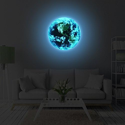 VancyTop 3D Luminous Earth Pattern Self-Adhesive DIY Removable Wall Sticker for Kids' Room Nursery Living Room Home Decoraions,Blue Light Color