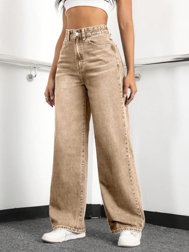Image of Straight Leg Jeans for Women High Waisted Wide Leg Denim Pants