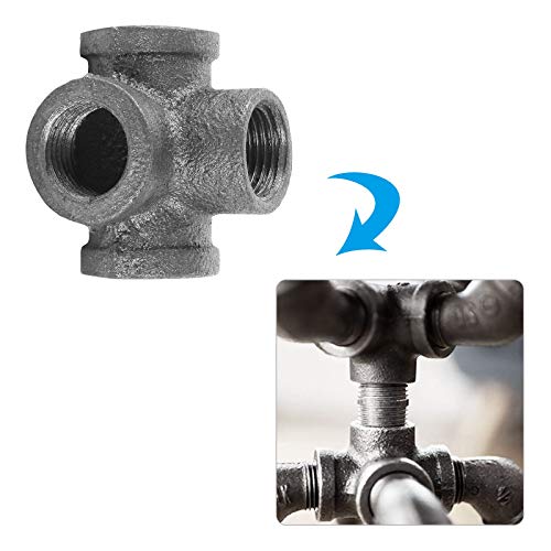 20 PACK 1/2\" 4-Way Side Outlet Tee, Industrial Cast iron Pipe Fittings 4-Way Cross Fitting Connector Threaded Cast Industrial Pipe Fittings for DIY Furniture Decorative Shelving