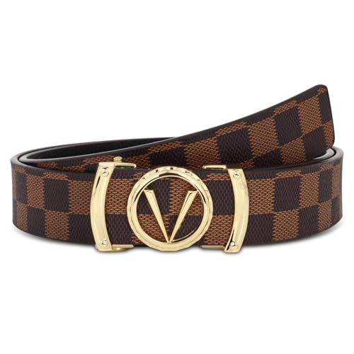 Image of Aurolran Men&Womens Leather Dress Belt Business Automatic Buckle Belt Color-Black Silver Gold
