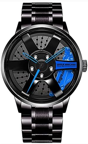 Car Wheel Watch, Stainless Steel Watch with Japanese Quartz Movement, Waterproof Sports Wrist Watch with Car Rim Hub Design for Men/Car Enthusiast