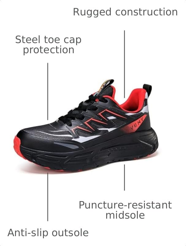 Image of Work Safety Shoes Non-Slip Breathable Lightweight Steel Toe Industrial Construction Warehouse Sneakers