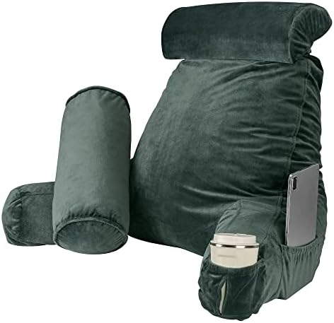 PrimeCables Multi Reading Pillow Set 3, Large Back Pillow for Bed Adult Sitting Up, Home & College Dorm Essentials Memory Foam Pillows for Girls & Boys Lounging/Gaming/Resting/Watching TV- Dark Green