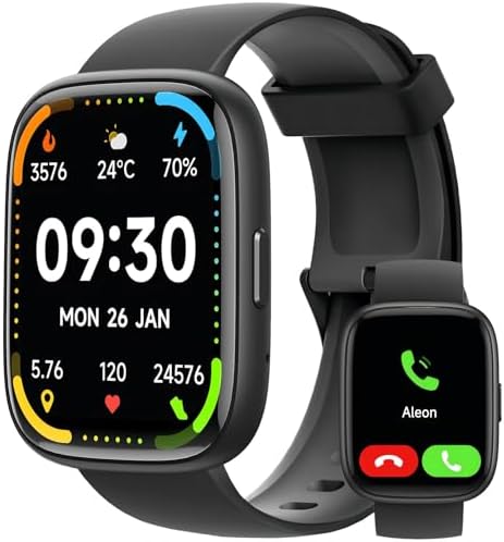 MILOUZ Smart Watch for Men Women with Bluetooth Call,Alexa Built-in,1.83″ DIY Dial Fitness Tracker with Heart Rate Sleep SpO2 Monitor 100 Sports Modes IP68 Waterproof Smartwatch for Android iOS(Black)