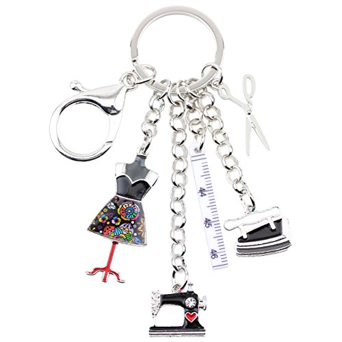 WEVENI Legierung Nähmaschine Schlüsselanhänger Schere Lineal Eisen Schmuck Emaille Charms Für Frauen Mädchen Geschenk (Schwarz) Cover