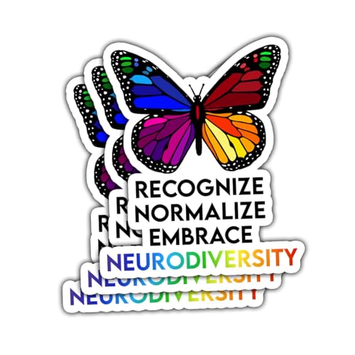 Image of 3 Pcs Recognize Normalize Embrace Neurodiversity Sticker - Rainbow Butterfly Autism & Mental Health Awareness Neuroscience Stickers for Water Bottle, Laptop, Car, Helmet, Notebook, Phone (S1, 6 inch)