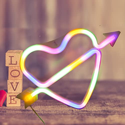 Image of Heart Shape Neon Sign Wall decor Multi-color Cupid Love Wall mount Led Light Perfect Use Birthday Party Anniversary-1Pack