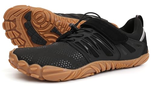 WHITIN Men's Trail Running Shoes Minimalist Barefoot Wide Width Toe Box Size 11 Gym Workout Fitness Low Zero Drop Sneakers Lightweight Black Gum 44