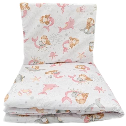 Juego de ropa de cama para bebé (90 x 120 cm) + funda de almohada (40 x 60 cm), diseño de sirena