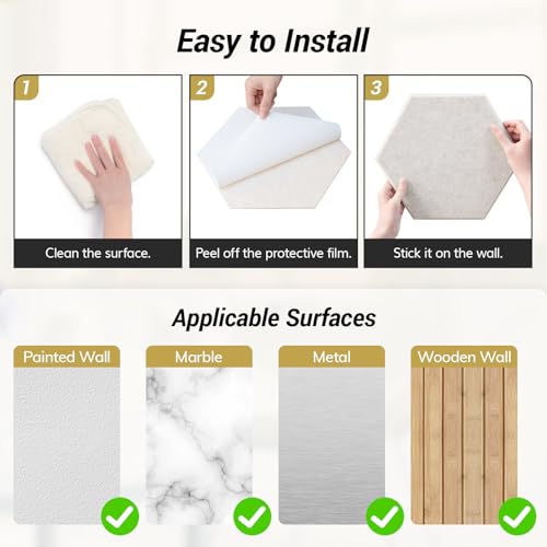Image of 48 Pack High Density Hexagon Acoustic Panels, TONOR 12 inchx 10 inchx 0.4 inch Soundproof Wall Panels, Sound Absorbing Panels for Interior Wall Decor, Peel and Stick Modern for Studio, Office, Home, Beige