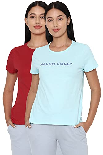 Allen Solly Women's Regular T-Shirt - Pack of 2 (AHKCCRGPF24140_Red XL)