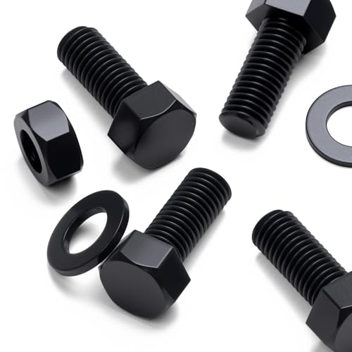 Image of 20x Black Nylon PA66 Hex Head Plastic Bolts, Nuts & Washers, M10 x 25 mm, Fastener, (25 /64 x 63 /64 in)