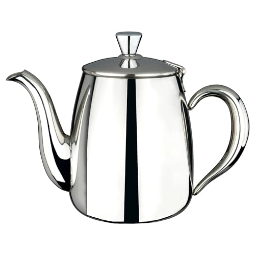 Café Olé Premium Coffee Pot, 18/10 Stainless Steel, Mirror Polished, 20oz, Stay Cool Hollow Handles, Perfect Pour Spout, PC-020, Silver