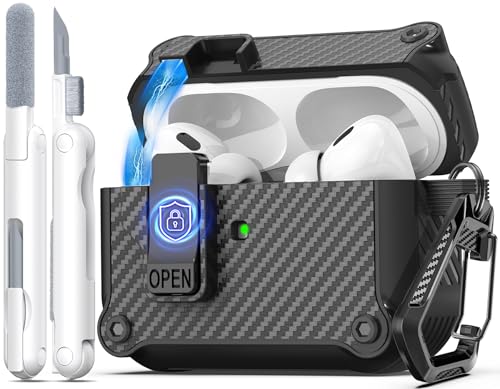 R-fun for AirPods Pro 2nd Generation 2023(USB-C),2022(Lightning Cable),1st Gen 2019 Charging Case, Full Drop Protection Auto Pop-Up Lid Design with Cleaner Kit,Fiber Pine Green