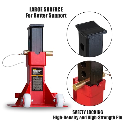 Image of Torin ATZ220006PB Heavy Duty Jack Stands: Pin Style Jack Stand with 2 Casters and Handle, Easily Portable Car Stand for Car SUV, Truck and Pick Up, 22 Ton (44,000 lb) Capacity, Red