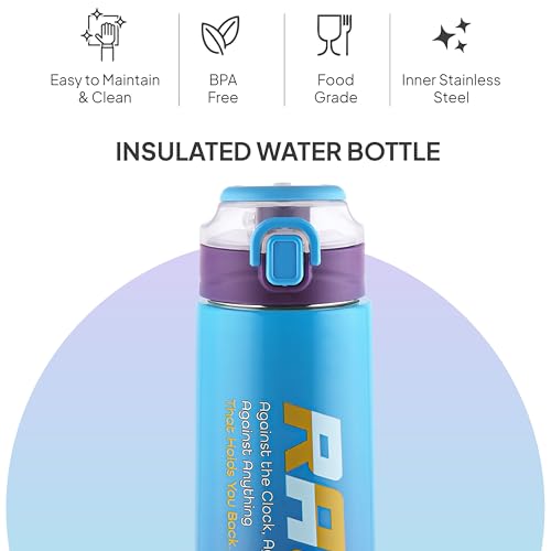 Image of CELLO Puro Steel-X Race Insulated Water Bottle for Daily Use 900 ml Blue Pink | Stylish Colorful Easy Press Open Leak Proof Inner Steel Water Bottle for School, College, Travel, Biking & Office