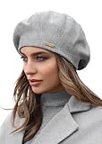 niceacsrise Grey - Warm Lined Wool Angora Knit Berets - French Paris Hat for Women