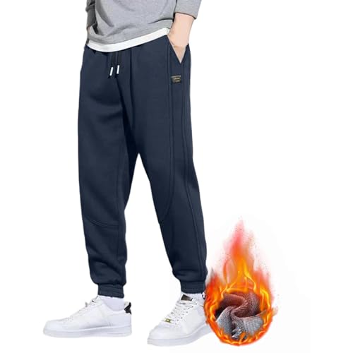 Men's Pants Winter Fleece Lined Drawstring Elastic Waist Jogger Sweatpants Soft Comfy Warm Trousers with Pockets4