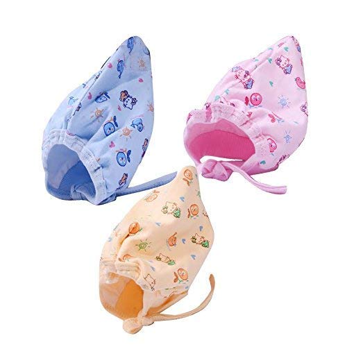 Gilli Shopee New Born Infant Baby Soft Pure Cotton Caps with Tai Knot and Bonnet Infant Unisex Hat/Topi Printed 100% Cotton Housiry caps with taing Knot dori Pack of 3pcs