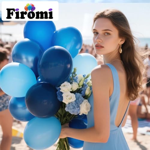 Image of Firomi Metallic Chrome Blue Balloons Set 12-inch 70 pack (with 2 Ribbons)