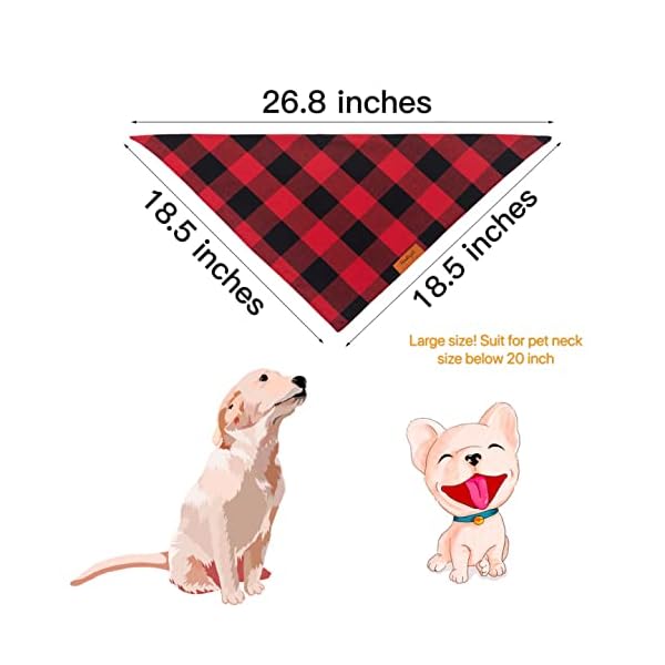 Buffalo plaid dog bandanas 1pack,red plaid dog bandanas scarf triangle bibs kerchief flannel thicken cotton bandana accessories for small medium large dogs and cats - image 3