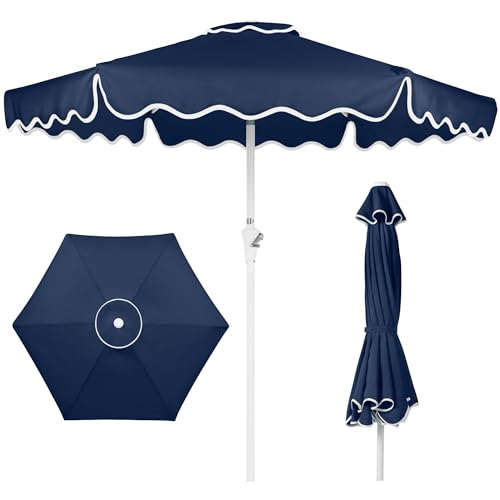 Best Choice Products 7.5ft Patio Market Umbrella with Wavy Trim, UV-Fade-Resistant 210g Canopy, Crank & Tilt, Wind Vent, Heavy-Duty Frame - Navy Blue