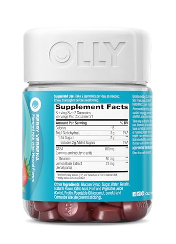 Image of OLLY Goodbye Stress Gummy, GABA, L-Theanine, Lemon Balm, Stress Relief Supplement, Berry - 42 Count