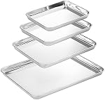 Baking Sheet Set of 4, Heavy Duty Stainless Steel Baking Pans Tray Cookie Sheet, Toaster Oven Tray Pans Half Sheet Pan for Baking, Non Toxic, Easy Clean and Dishwasher Safe