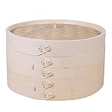 LTLWSH Bambus Dampfgarer, Asiatischer Dämpfkorb Mit 2 Etagen, Chinesischer Naturreis Kochen Herd Für Dim Sum, Reis, Dampfgarer Einsatz, Natur,28cm