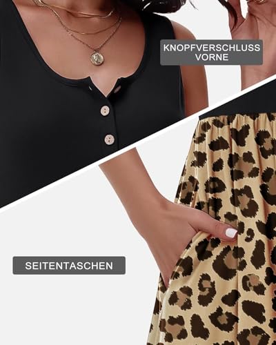 Kleid Damen Sommer Knielang Freizeitkleider Knopf Tank Kleid Mit Taschen Elastic Dress – Bild 6