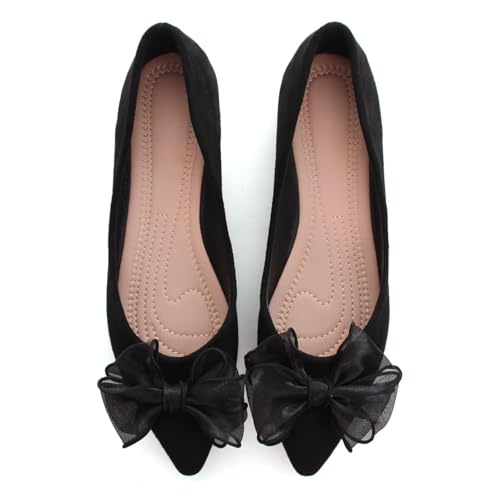 Image of SAILING LU Womens Bowknot Ballet Flats Pointy Toe Suede