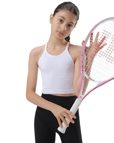 Attifall Girls Ribbed Crop Tank Top Pack Seamless Racerback Cami Tanks for Teen Girl Dance Athletic Cropped Tops4