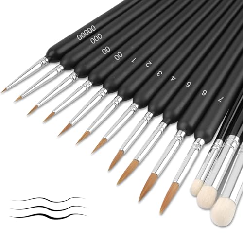 Miniature Paint Brushes with Drybrush Set 14 Pcs Fine Detail Paint Brushes Dry Brush Miniature Painting for Fine Detailing Figure Model Acrylic Watercolour Miniatures