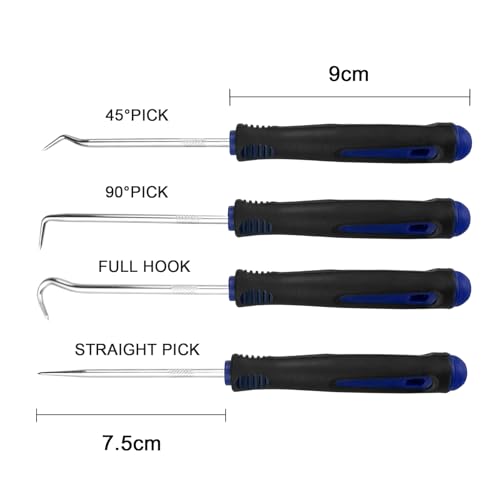 Gentpovth 4-Teiliges Mini Pick und Haken Set,Zinklegierung,Professioneller Nadel- und Haken-Satzzum Entfernen von Schläuchen und Dichtungen,Auto- und Elektronik-Wartungswerkzeugen(Blau)