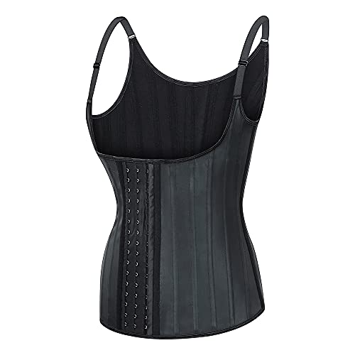Aecibzo 25 Steel Boned Latex Waist Trainer Vest Workout Corset Body Shaper For Weight Loss (Black, Large) #TOP1
