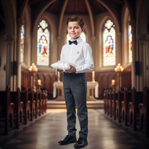 Image of OCHENTA Boys' Long Sleeve Button Down Cute Rabbit Casual Dress Easter Shirt | Oxford Cotton, Embroidered Bunny, Shirts for Boys School & Easter, Church, Wedding, Family Photos, Holiday Outfit