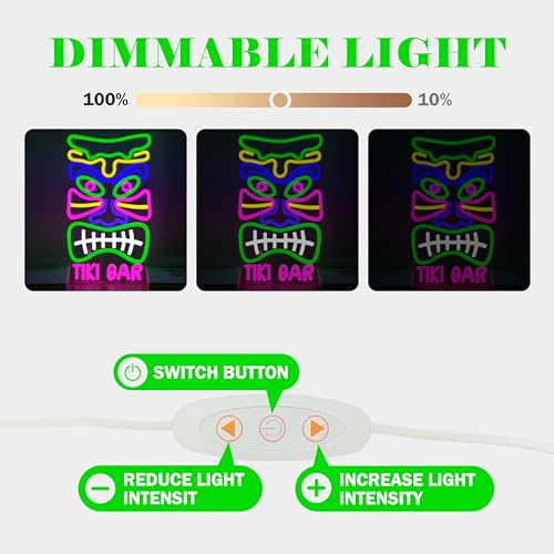 Image of Tiki Bar Neon Light Sign Dimmable Hawaii Pool Bar Party Led Sign for Home Tiki Beer Signs for Man Cave Club Pub Bistro