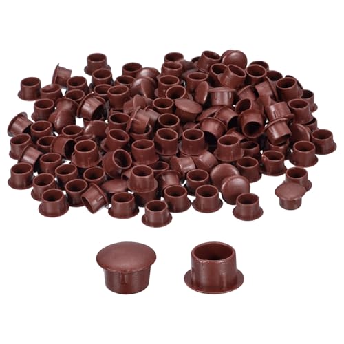 Image of uxcell 300Pcs Screw Hole Plugs, 10mm(3 /8 inch) Dia Plastic Round Button Plugs Snap in Locking Hole Covers Flush Type Caps for Furniture Cabinet, Red Brown
